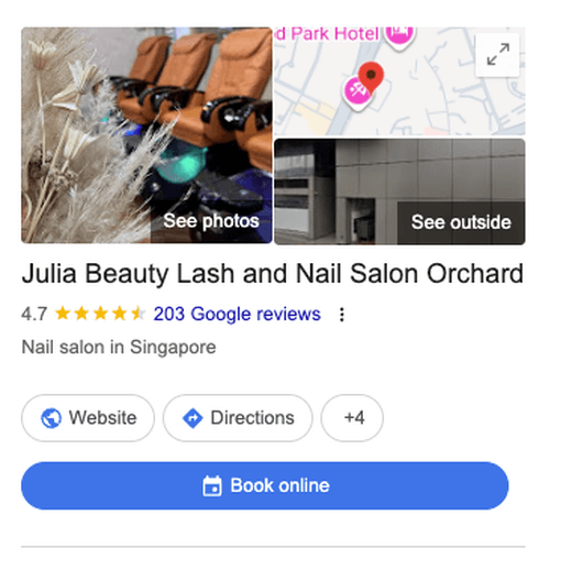 Julia Beauty Lash and Nail Salon Google Business Profile — 4.7 stars, 203 reviews