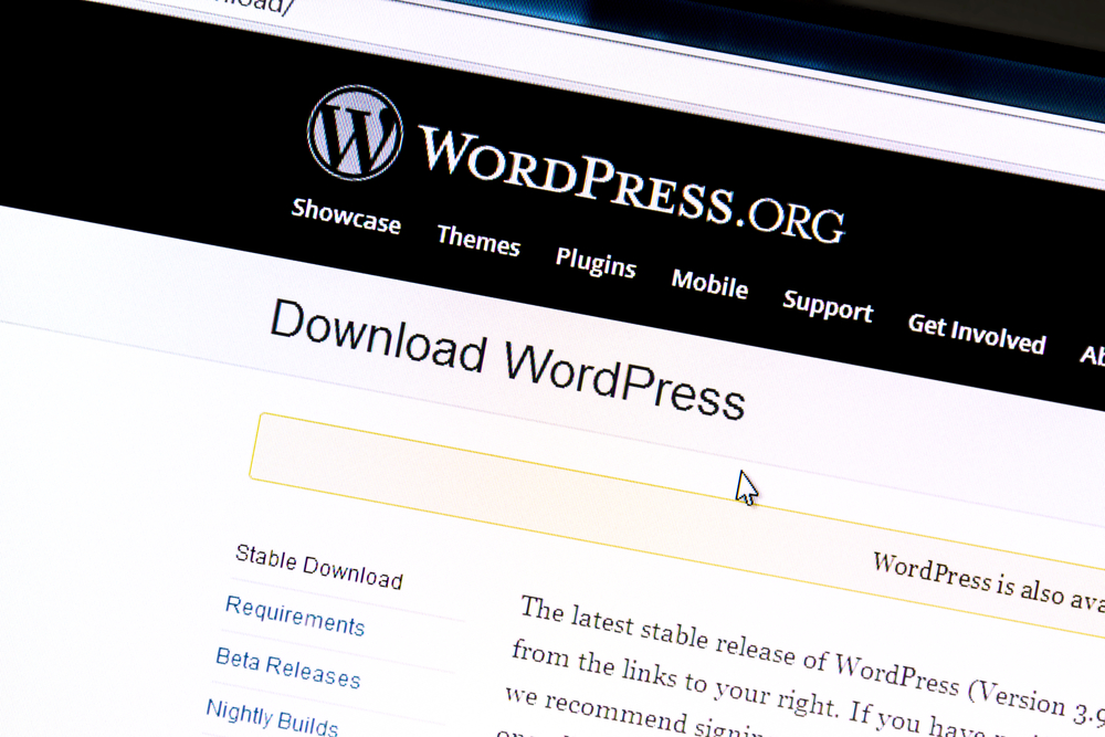 Wordpress website on a computer screen. WordPress is a free and open source blogging tool.